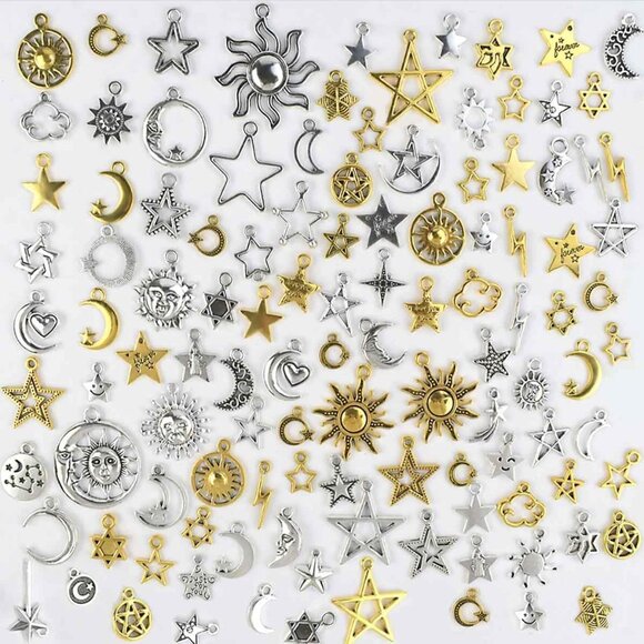 110 Pieces Sun and Moon Charms for Jewelry Making - Alloy Moon Pendants, Vintage - Picture 1 of 7